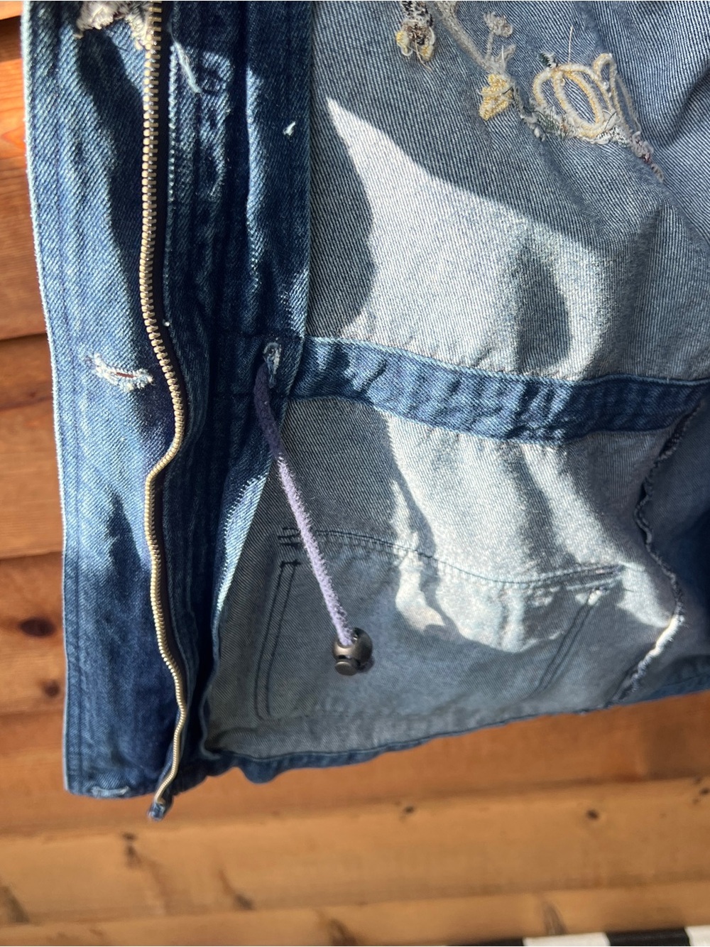 Vintage Denim Embroidered autumn Jacket with Corduroy Collar - Blue - Picture 7 of 8